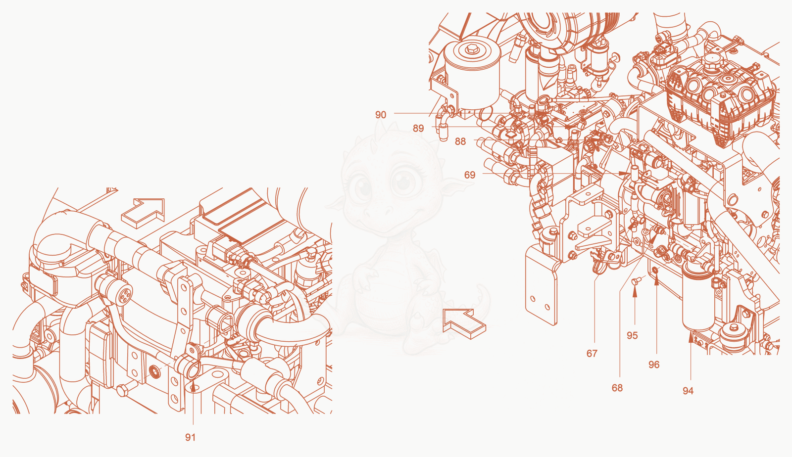 Exploded parts diagram of the fuel system of a Wacker Neuson RC110P, with numbered balloons
