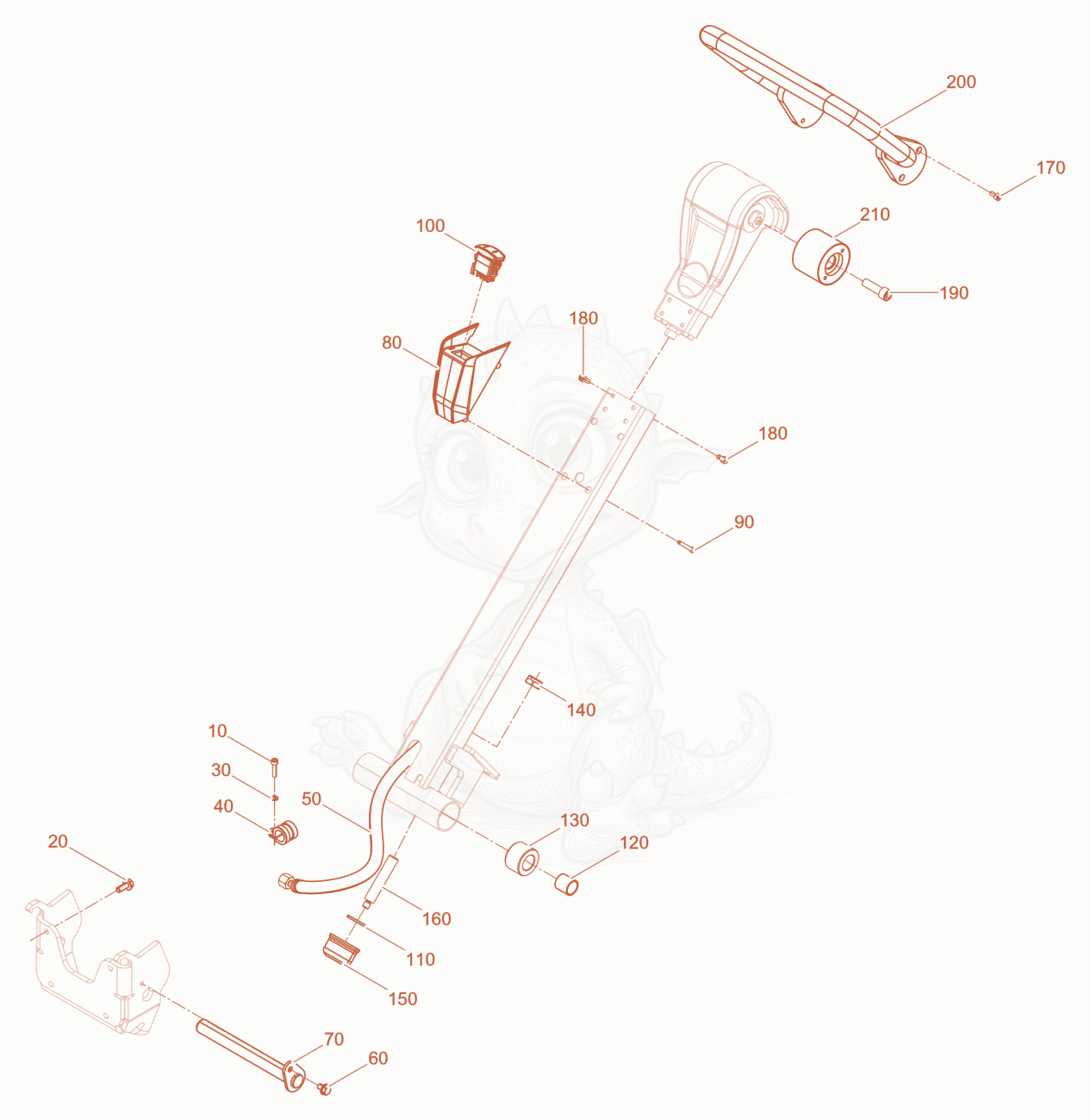 Exploded parts diagram of the Center pole basis of a Wacker Neuson APUKMAT, with numbered balloons