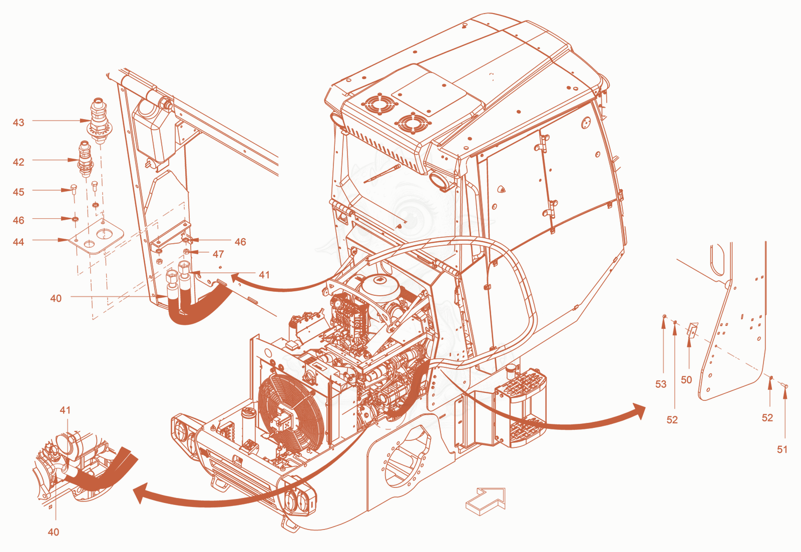 Exploded parts diagram of the Air Conditioning of a Wacker Neuson RC70VOUS, with numbered balloons