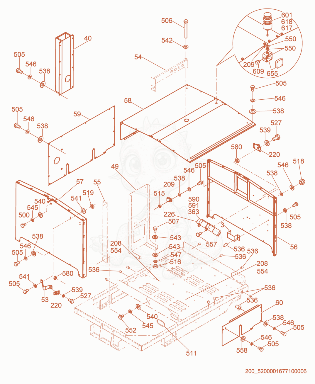 Exploded parts diagram of the Covers of a Wacker Neuson HSH350, with numbered balloons