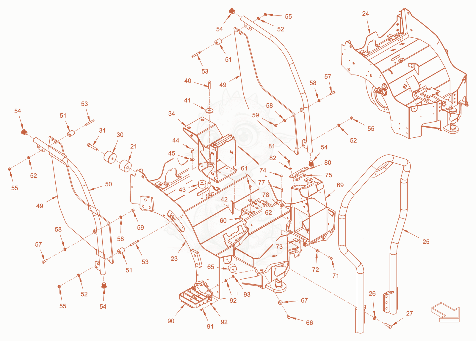Exploded parts diagram of the main frame and assemblies of a Wacker Neuson RD18-100C.3, with numbered balloons