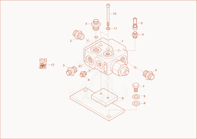 Exploded parts diagram of the accumulator loading valve of a Wacker Neuson 3802WD, with numbered balloons