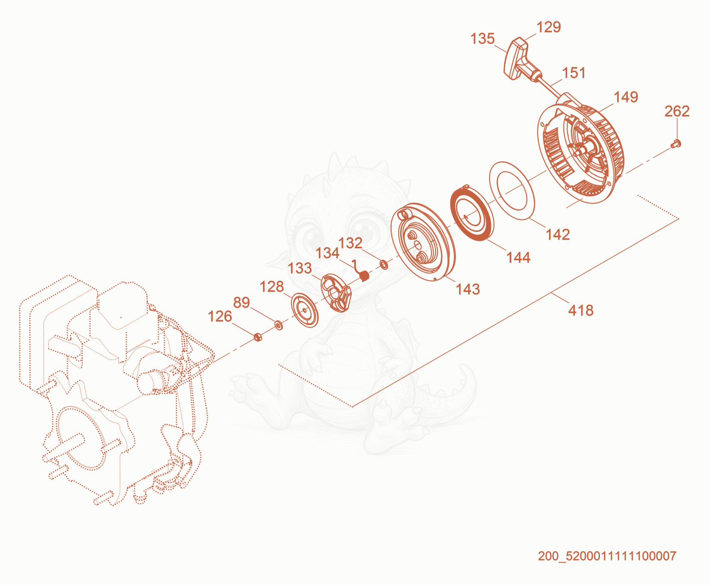 Exploded parts diagram of the Starter cpl. of a Wacker Neuson BS60-4S, with numbered balloons