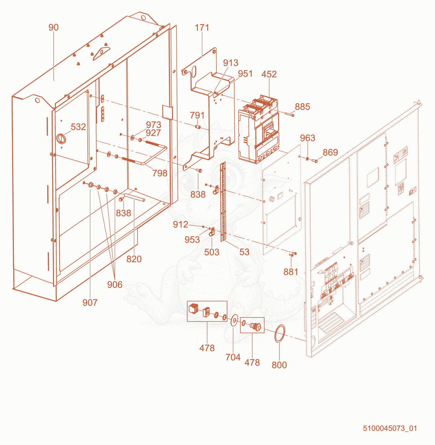 Exploded parts diagram of the Main Breaker of a Wacker Neuson G180, with numbered balloons