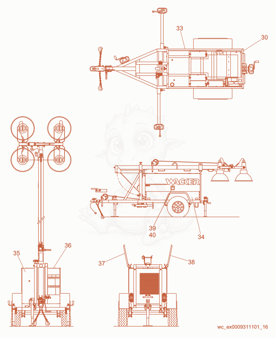 Exploded parts diagram of the Enclosure cpl. of a Wacker Neuson LTC4L, with numbered balloons