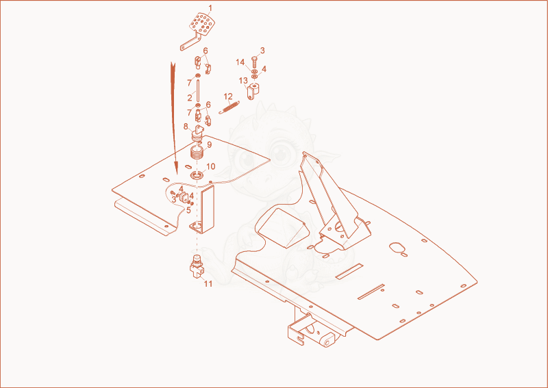 Despiece del PEDAL de una máquina Wacker Neuson 5001, con globos numerados