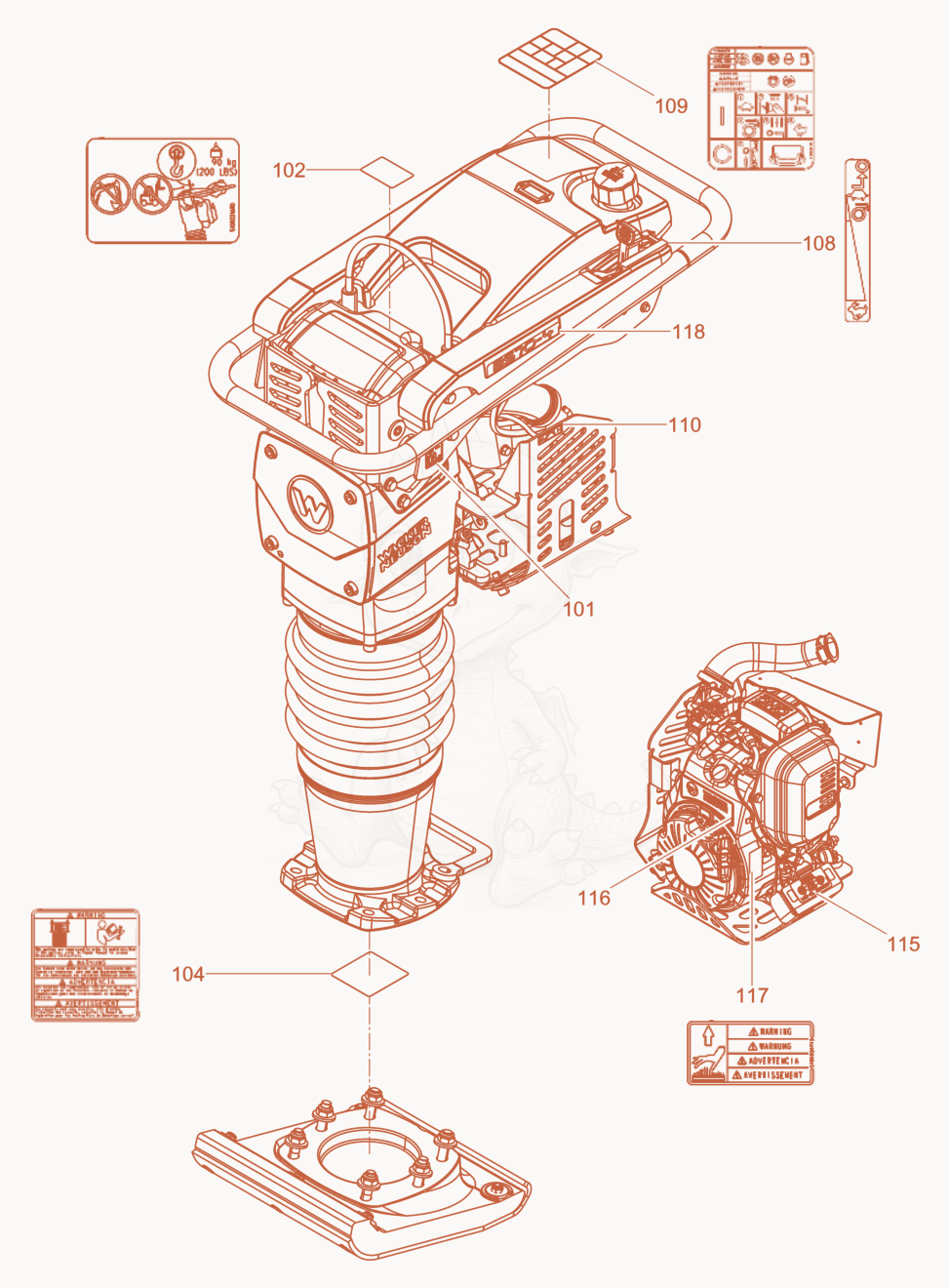 Despiece del Labels de una máquina Wacker Neuson BS70-4AS11IN, con globos numerados