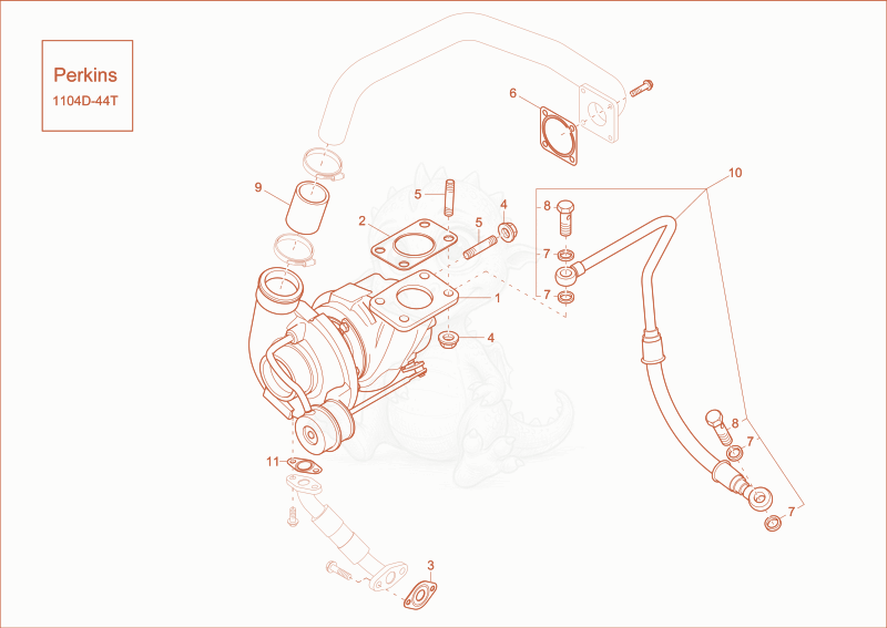 Despiece del turbocharger de una máquina Wacker Neuson ST45(S04-04), con globos numerados