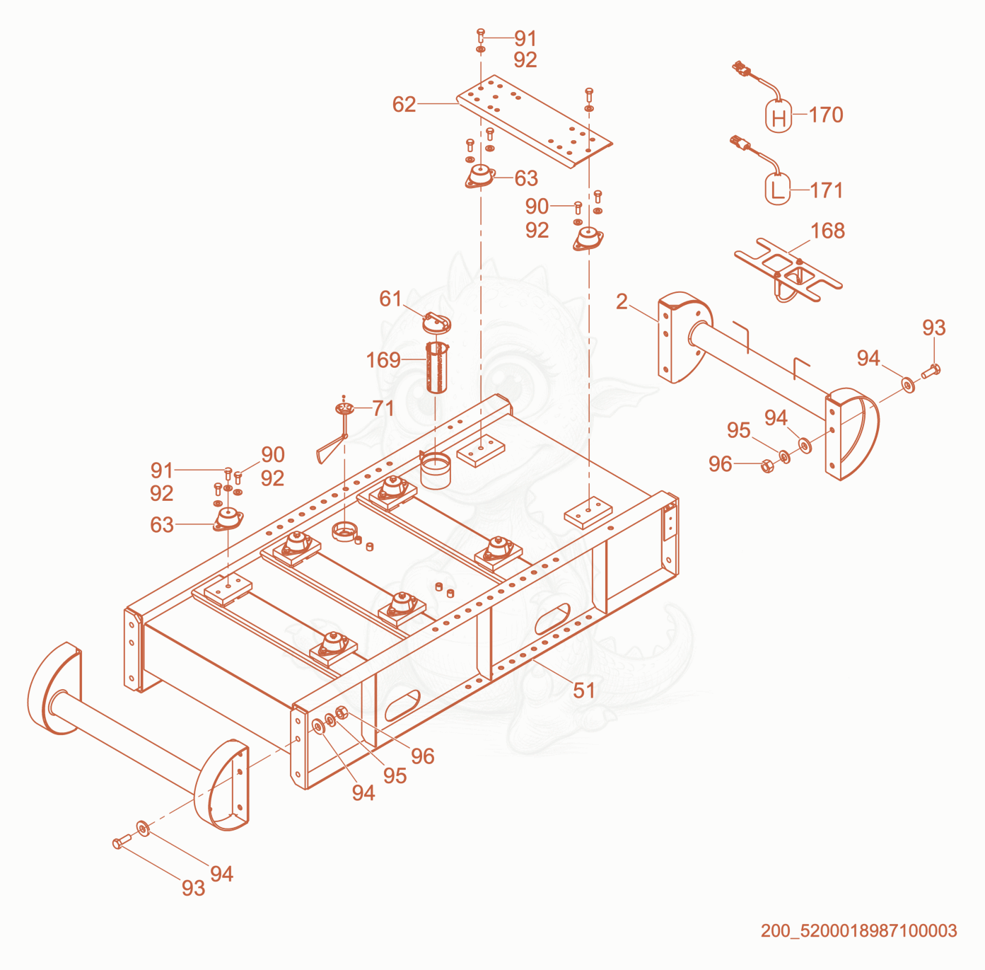 Exploded parts diagram of the Skid cpl. of a Wacker Neuson APT8S, with numbered balloons