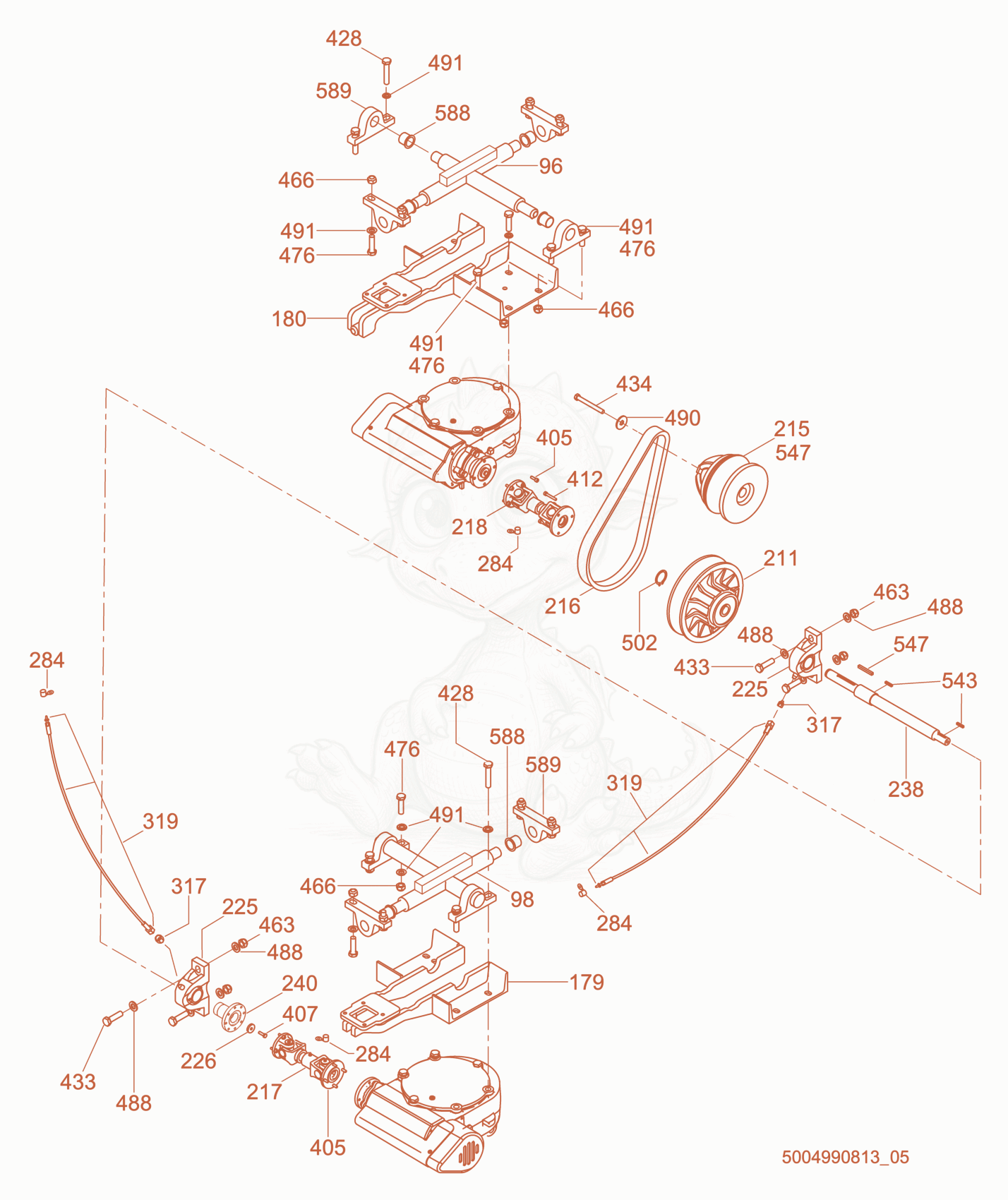 Exploded parts diagram of the Drive cpl. of a Wacker Neuson CRT48-37VEU, with numbered balloons