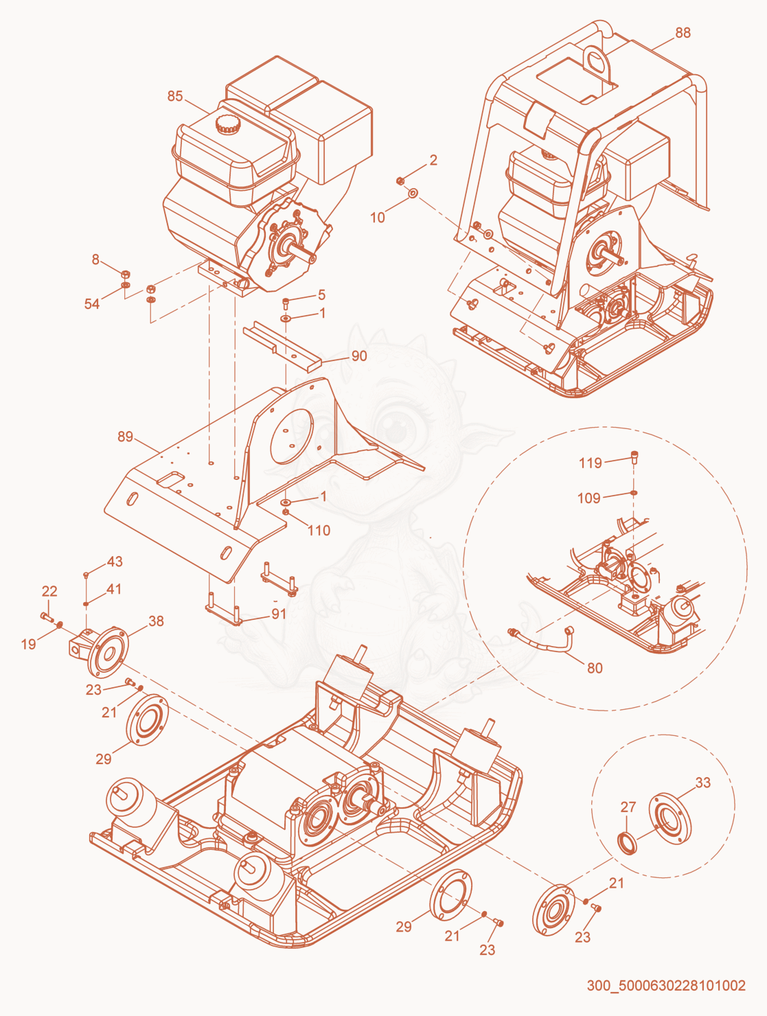 Exploded parts diagram of the Baseplate of a Wacker Neuson MPU29A, with numbered balloons
