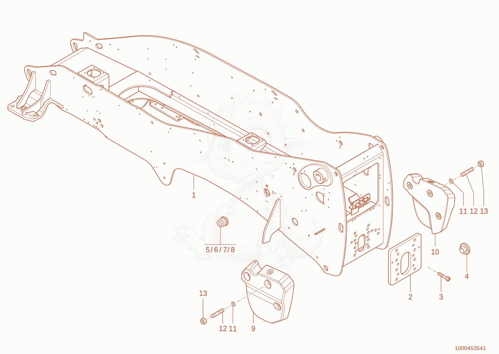 Exploded parts diagram of the Frame of a Wacker Neuson TH735(415-36), with numbered balloons