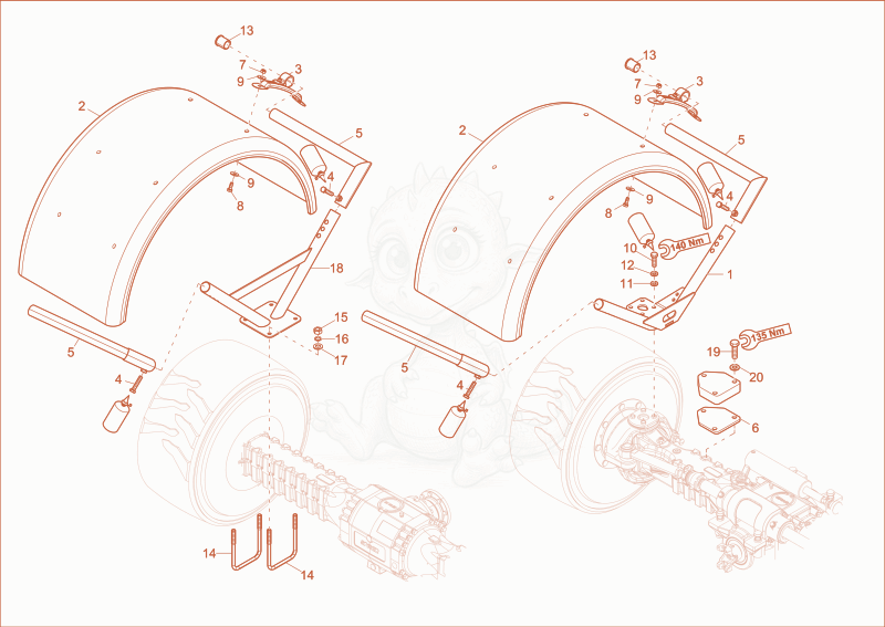 Exploded parts diagram of the Mudguard (Option) of a Wacker Neuson 9503, with numbered balloons