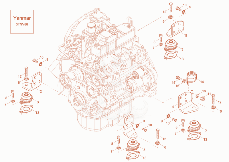 Despiece del ENGINE BEDDING (Option) de una máquina Wacker Neuson DW30, con globos numerados