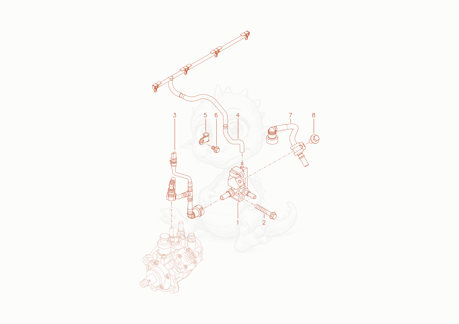 Exploded parts diagram of the fuel line of a Wacker Neuson WL60T4F, with numbered balloons