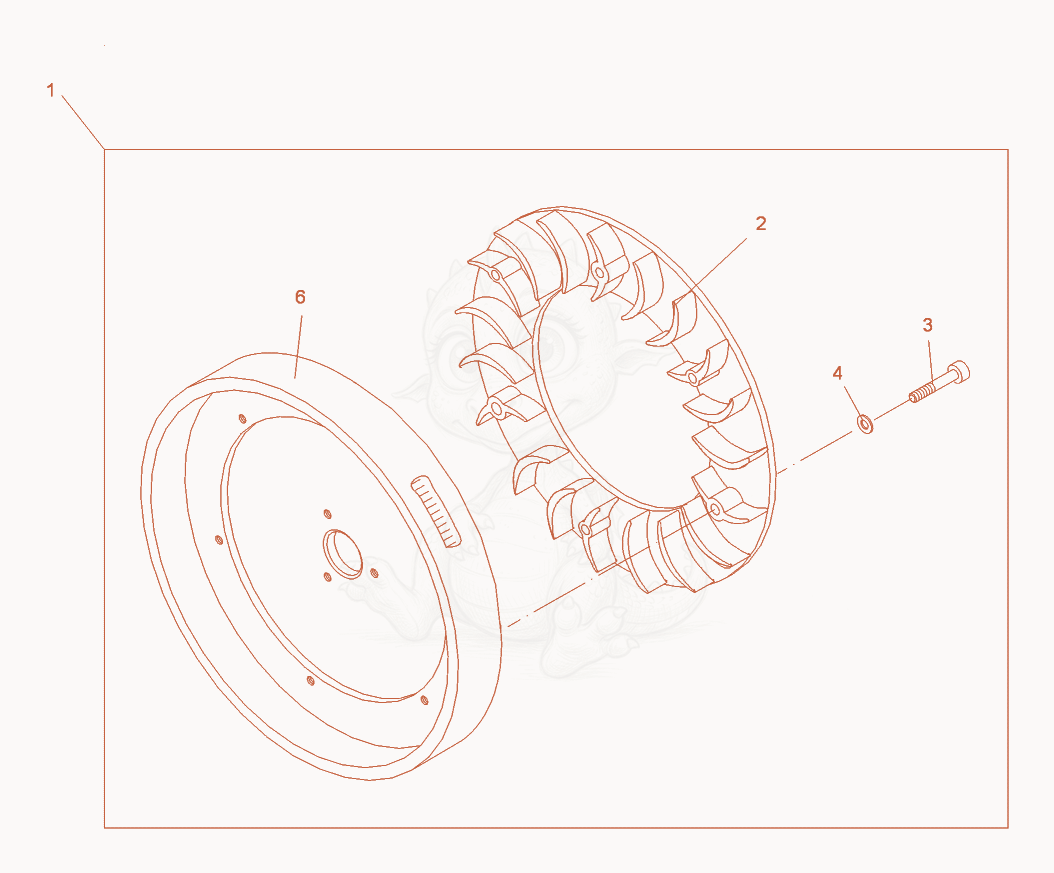 Despiece del Blower-Fly wheel de una máquina Wacker Neuson DPU2560H-TS, con globos numerados