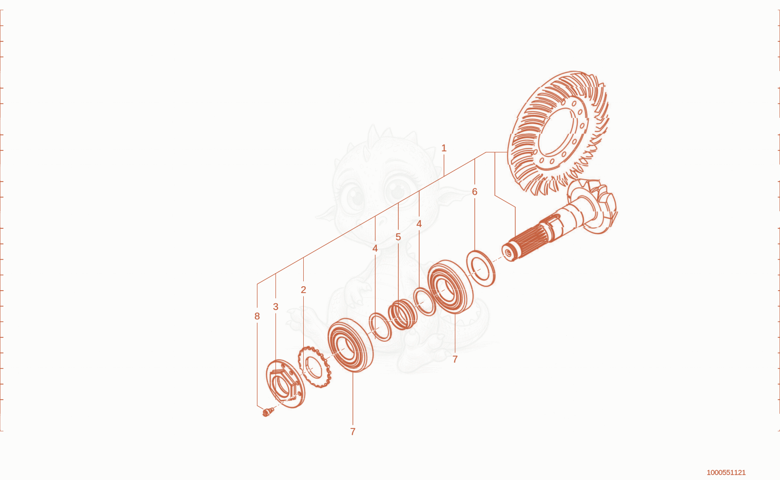 Exploded parts diagram of the drive of a Wacker Neuson TH625(T06-01), with numbered balloons