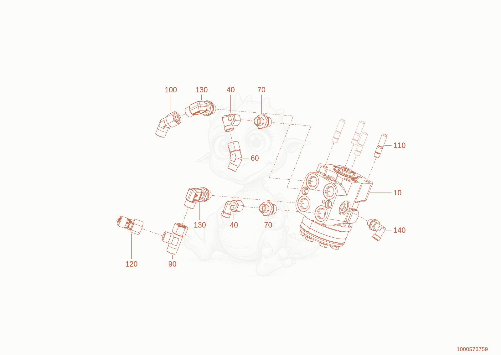 Exploded parts diagram of the hydrostatic steering of a Wacker Neuson TH625(T06-01), with numbered balloons