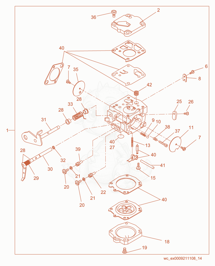 Exploded parts diagram of the Carburetor cpl. of a Wacker Neuson BS500, with numbered balloons
