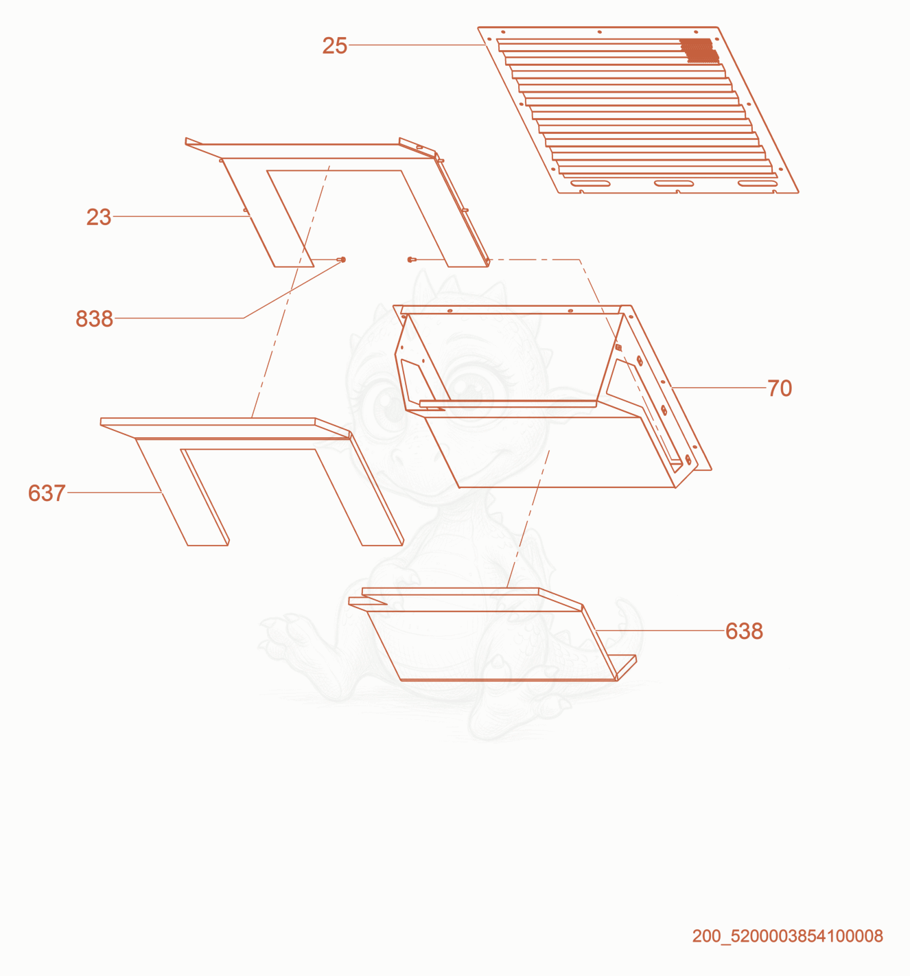 Exploded parts diagram of the Rear Air Inlet of a Wacker Neuson G100, with numbered balloons