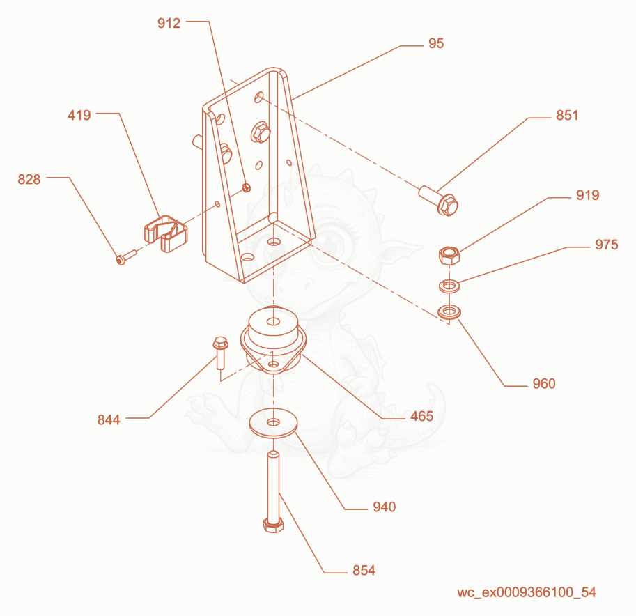 Exploded parts diagram of the Engine Mount cpl. of a Wacker Neuson G70, with numbered balloons