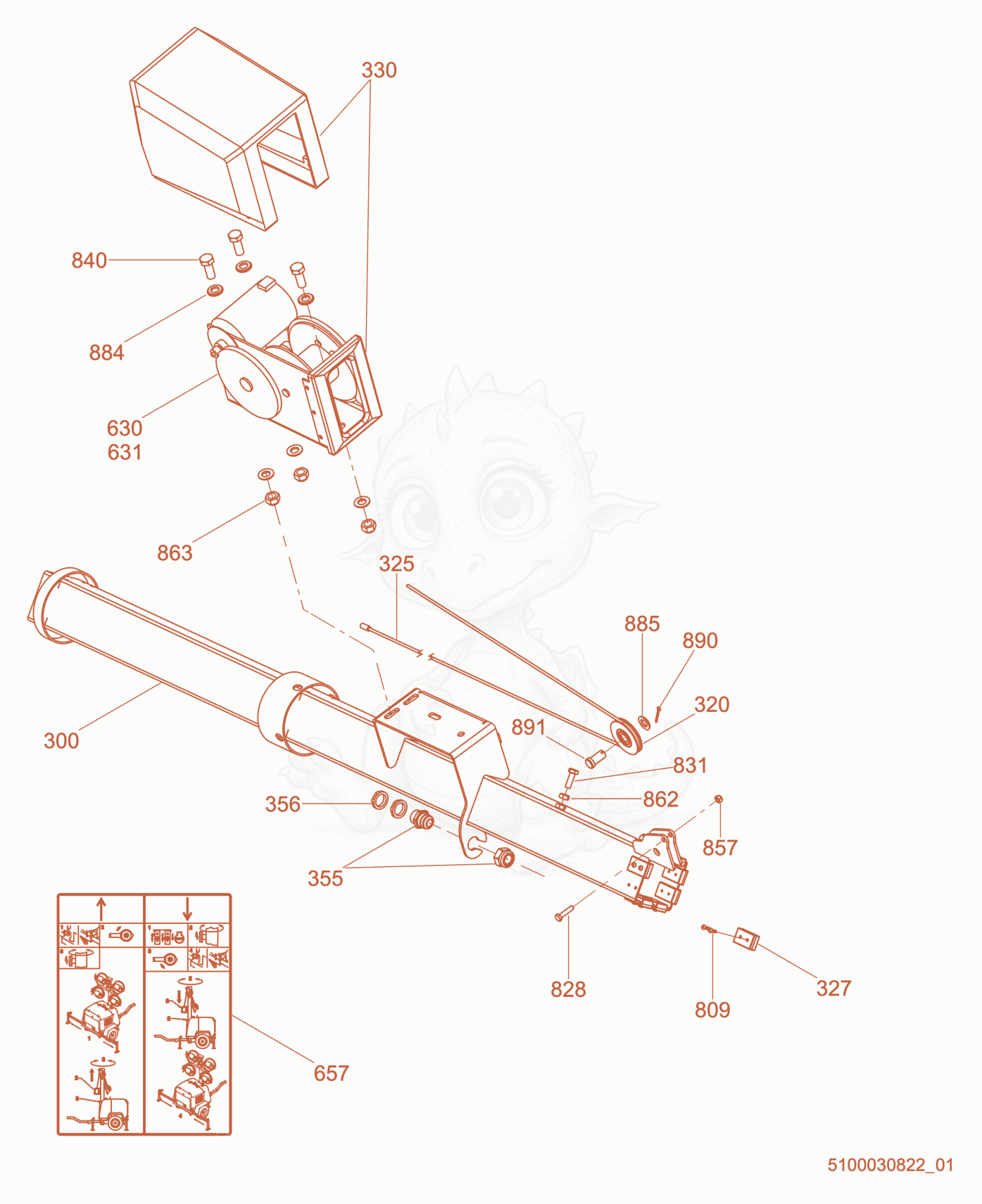 Exploded parts diagram of the Option-Power Winch of a Wacker Neuson LTV6K, with numbered balloons