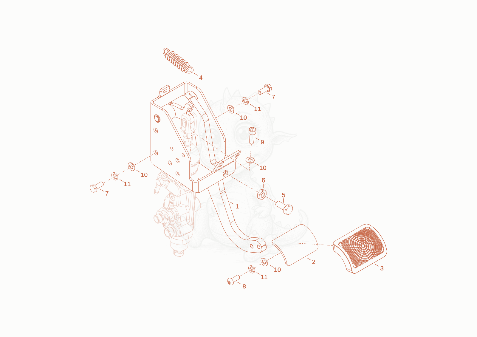 Exploded parts diagram of the brake pedal of a Wacker Neuson WL52CANOPY, with numbered balloons