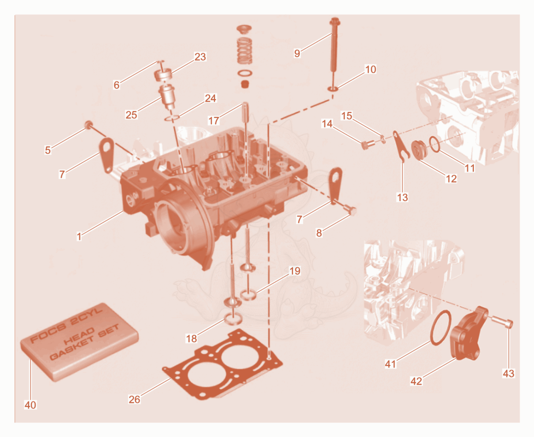 Exploded parts diagram of the Cylinder head of a Wacker Neuson DPU80LEM770, with numbered balloons