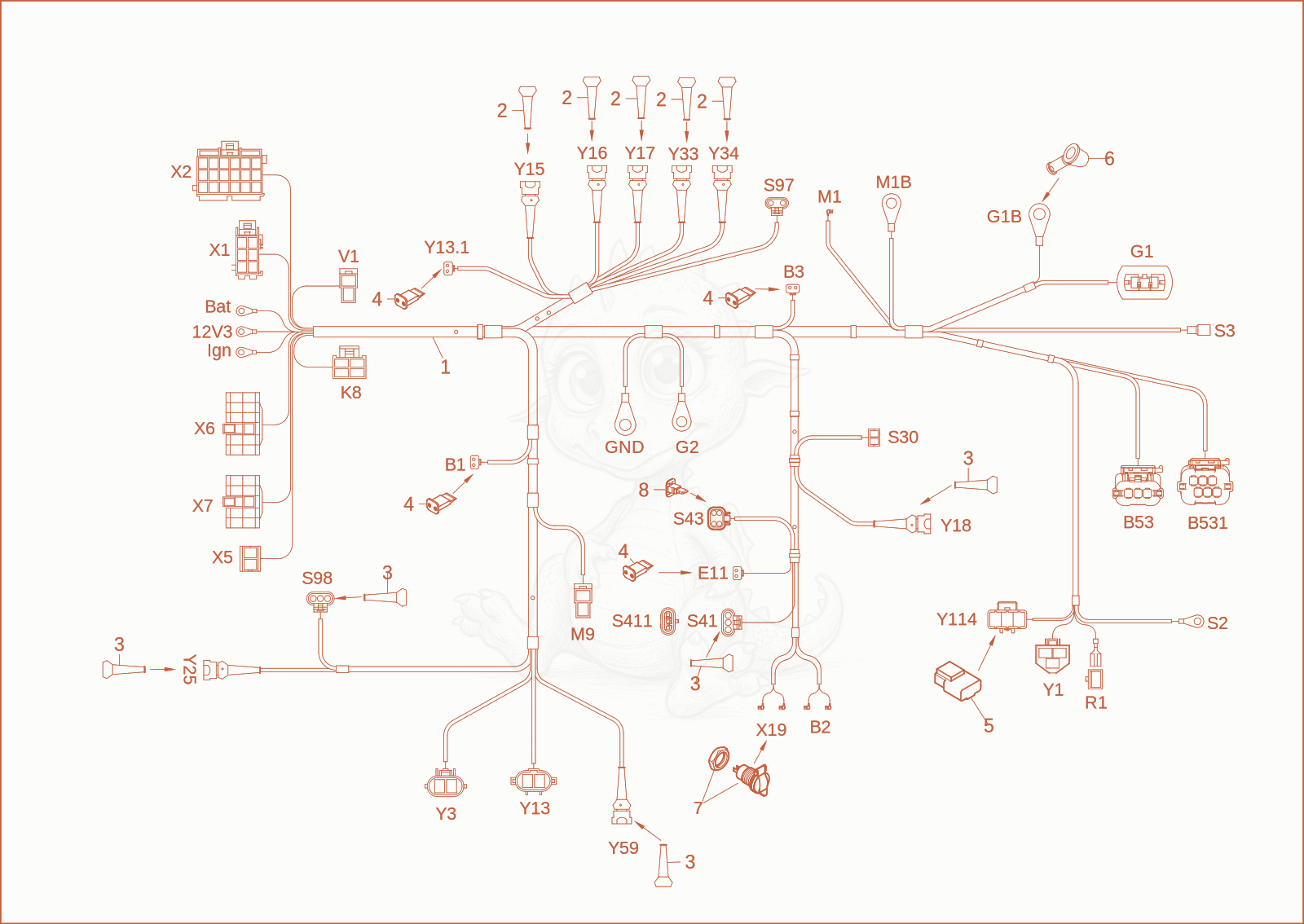 Exploded parts diagram of the HARNESS WIRING CHASSIS of a Wacker Neuson ET18, with numbered balloons