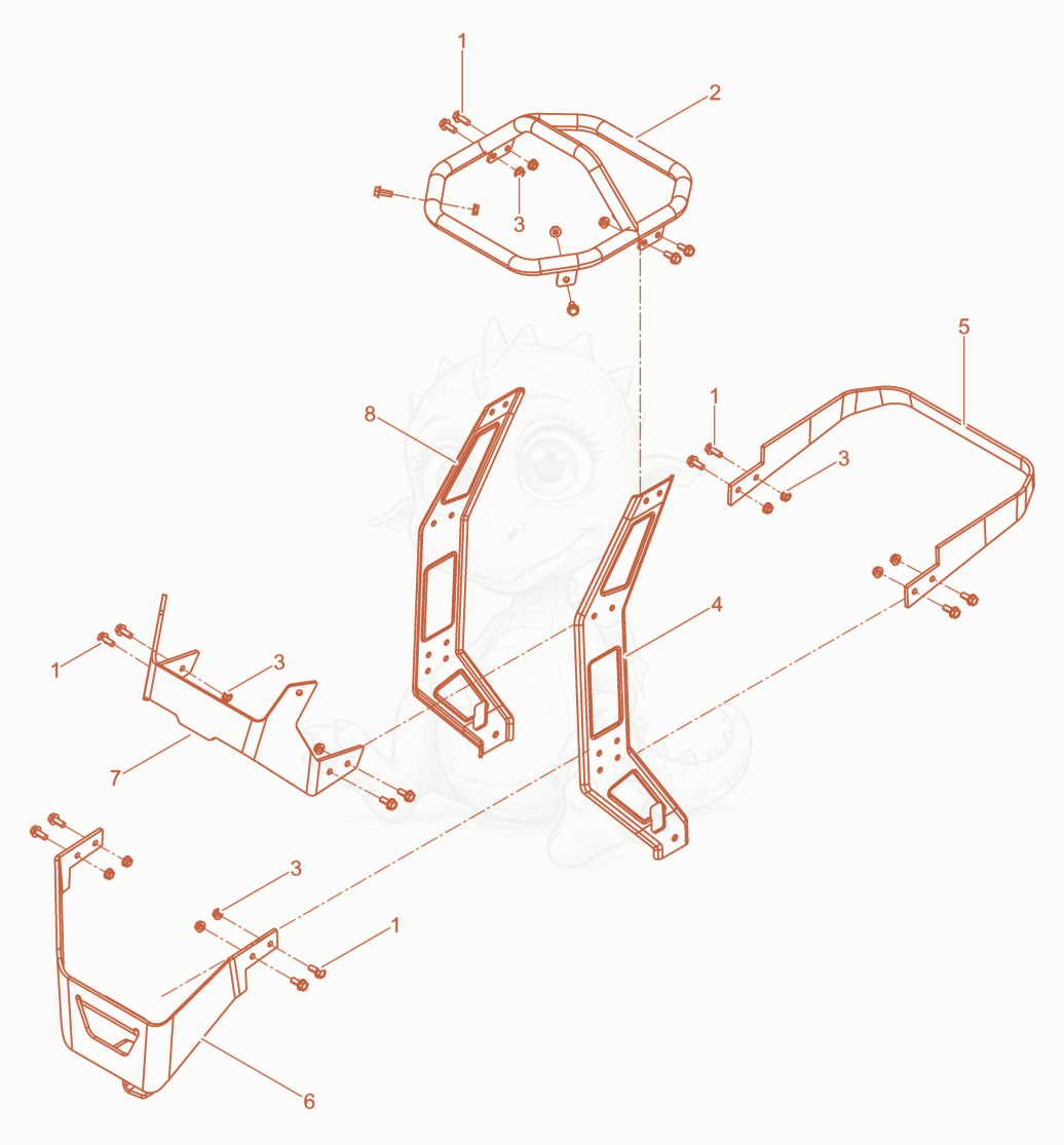 Exploded parts diagram of the Protective frame of a Wacker Neuson ARS90E, with numbered balloons