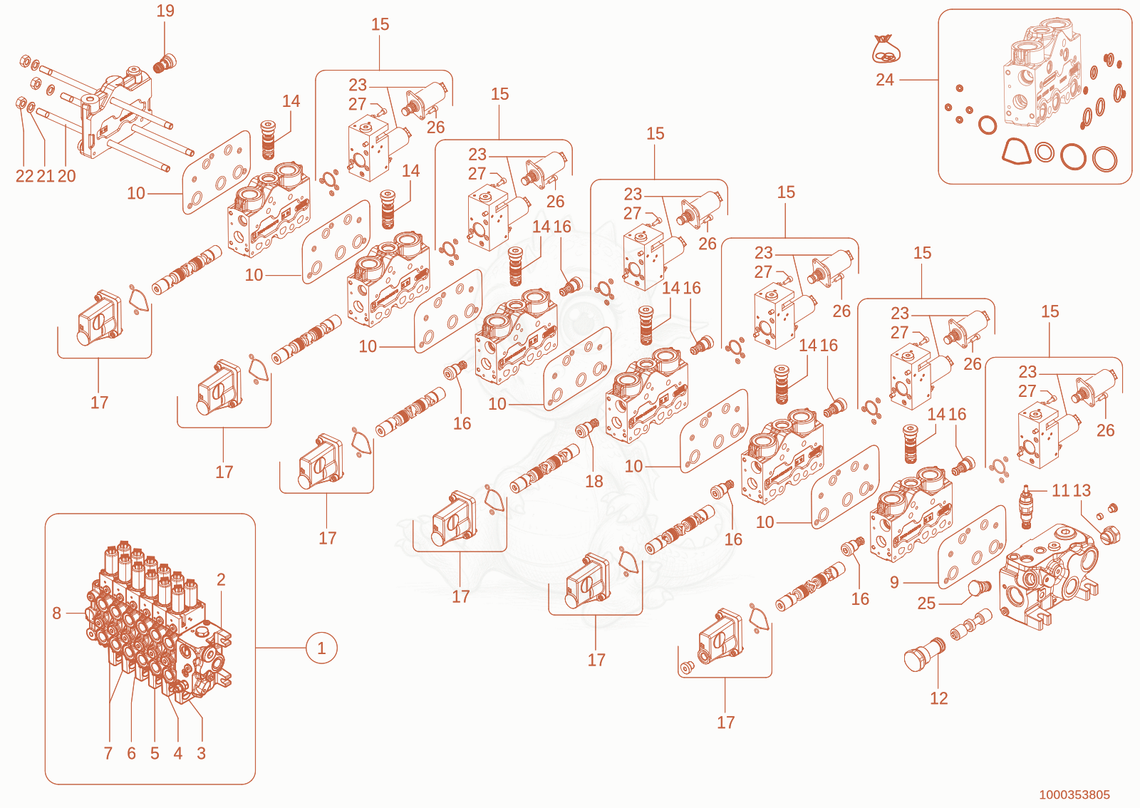 Exploded parts diagram of the control unit of a Wacker Neuson TH735(415-16), with numbered balloons