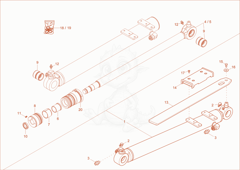 Exploded parts diagram of the DIPPER ARM CYLINDER of a Wacker Neuson ET35, with numbered balloons