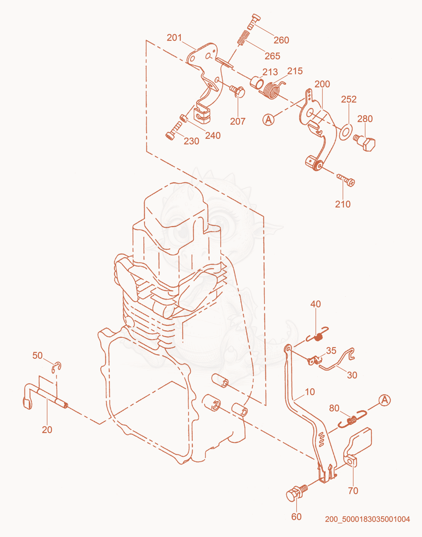 Exploded parts diagram of the Governor cpl. of a Wacker Neuson BS60-4SEU, with numbered balloons