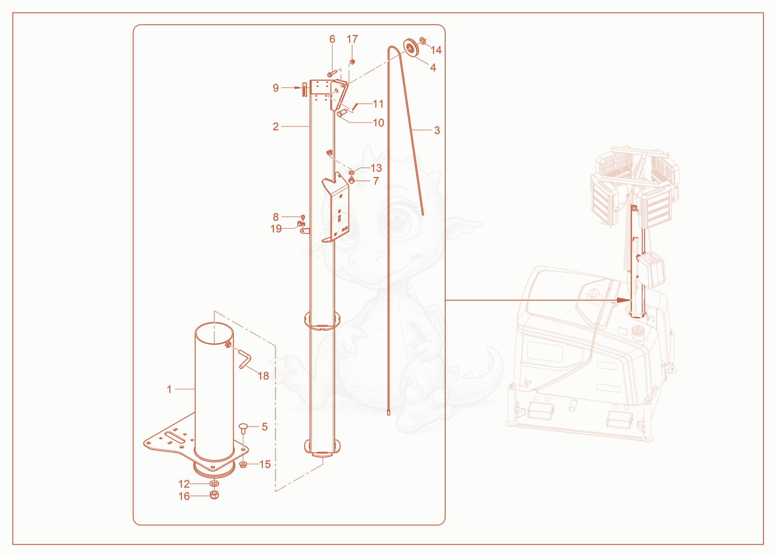 Exploded parts diagram of the Tower-Base of a Wacker Neuson LTC4, with numbered balloons