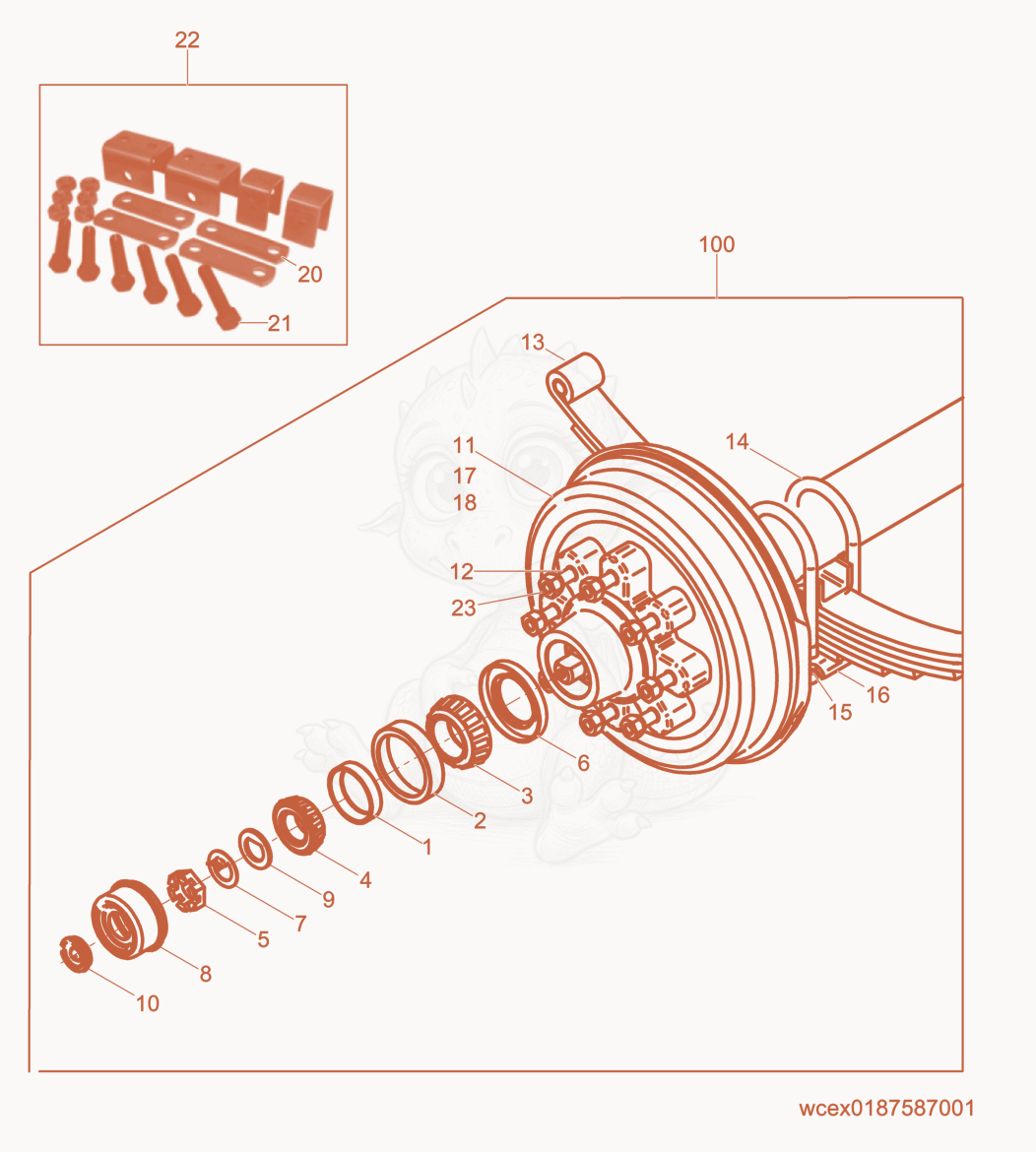 Despiece del Axle cpl. de una máquina Wacker Neuson E3000ES, con globos numerados