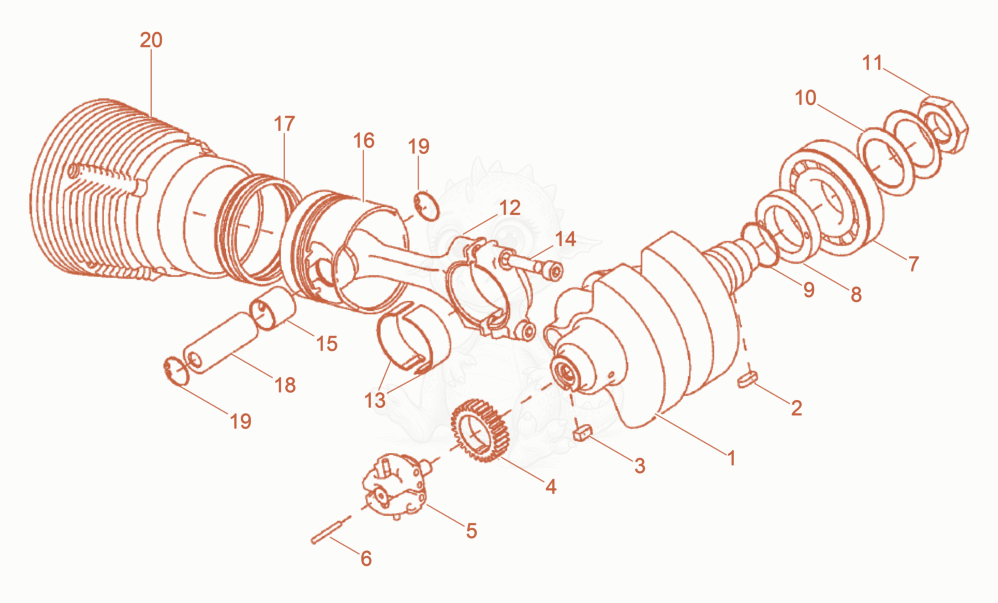 Despiece del Crankshaft-Cylinder de una máquina Wacker Neuson DPU7060FET, con globos numerados