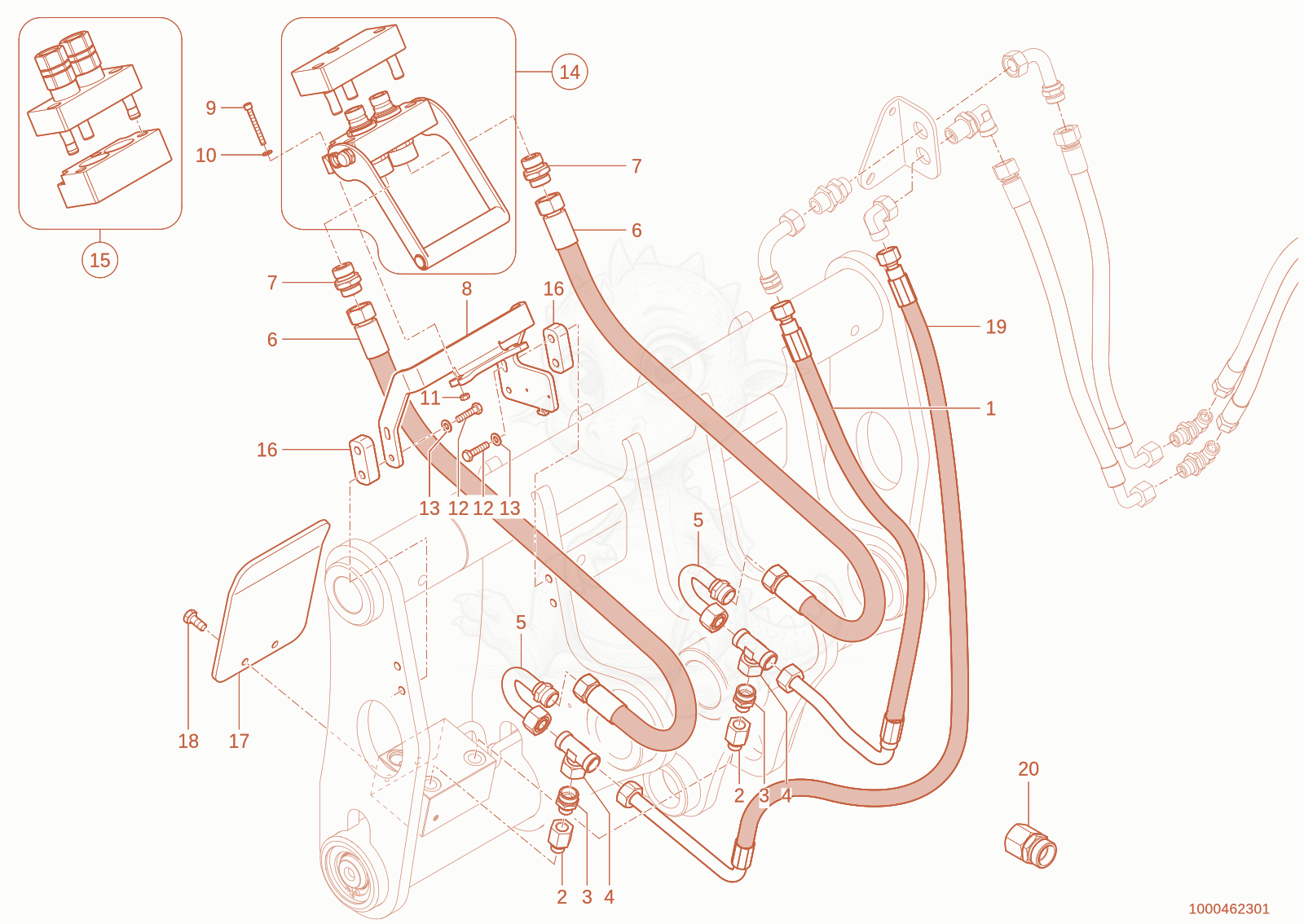Exploded parts diagram of the 3. Quickhitch facility cycle of a Wacker Neuson TH955(416-36), with numbered balloons