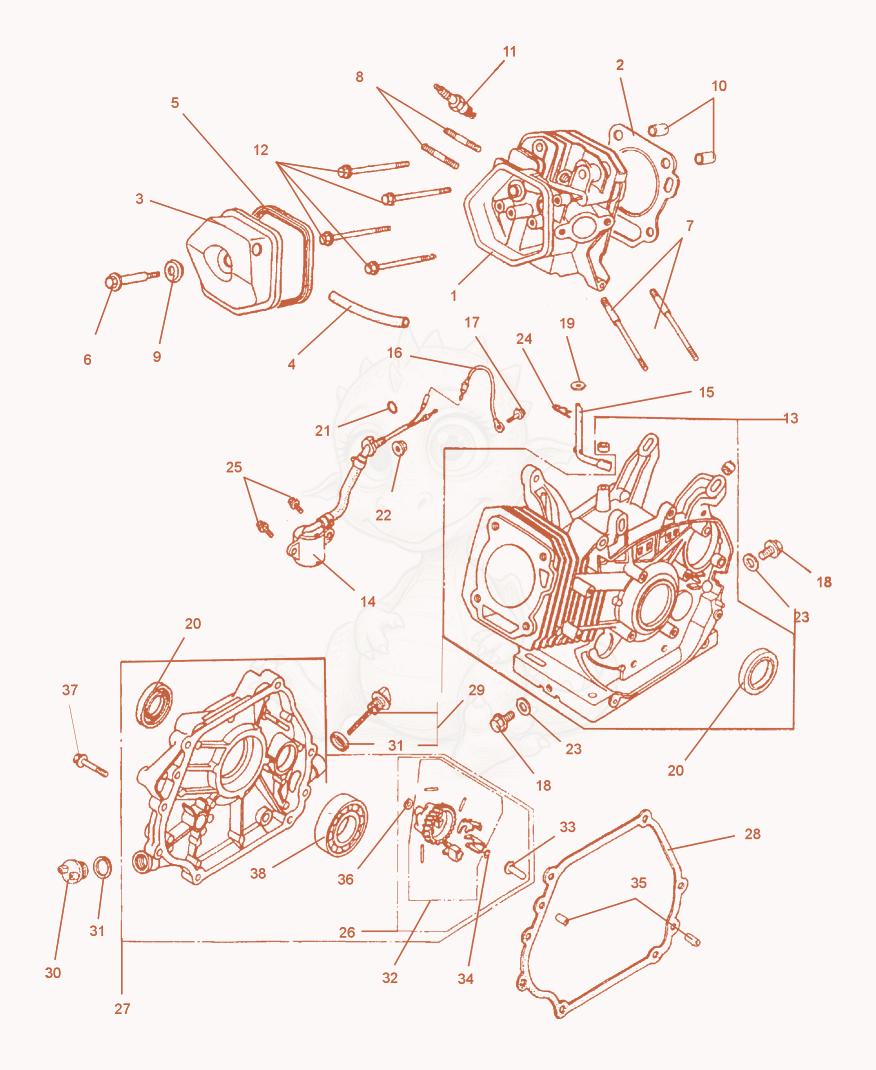 Exploded parts diagram of the Cylinder Head cpl. of a Wacker Neuson BPU2950A, with numbered balloons