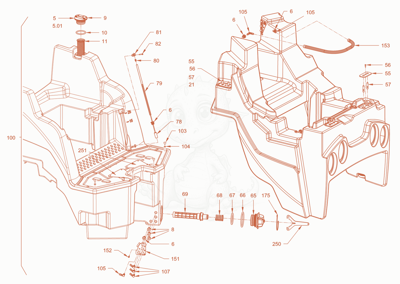 Exploded parts diagram of the sprinkling of a Wacker Neuson RD28-120CE, with numbered balloons