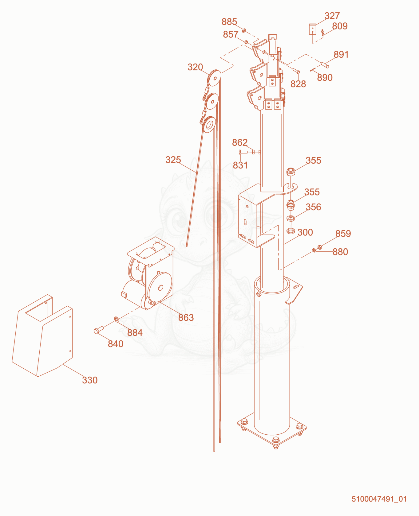Exploded parts diagram of the Option-Power Winch of a Wacker Neuson LTV4K, with numbered balloons