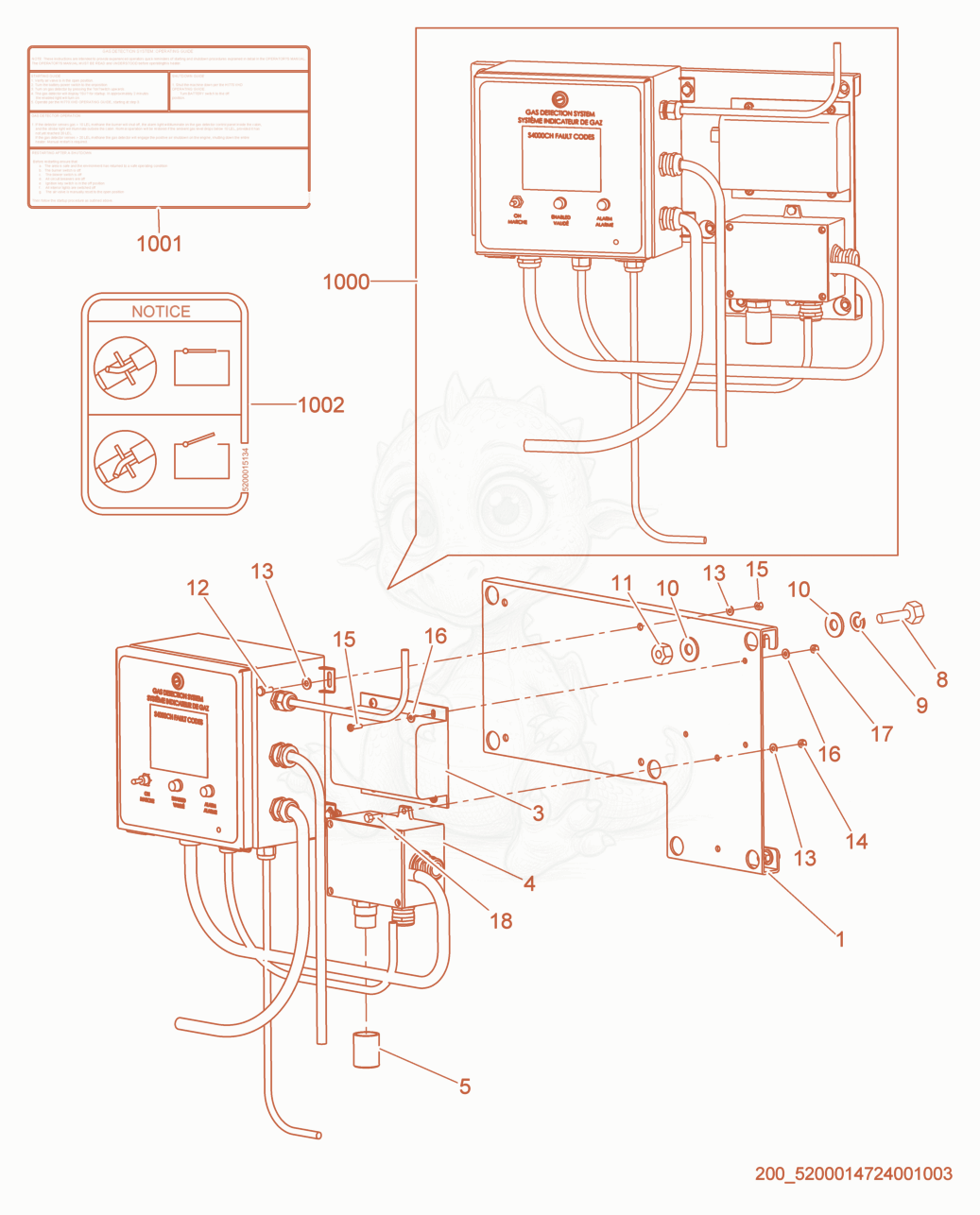 Exploded parts diagram of the Kit-Combustible Gas Detection of a Wacker Neuson HI770XHD, with numbered balloons