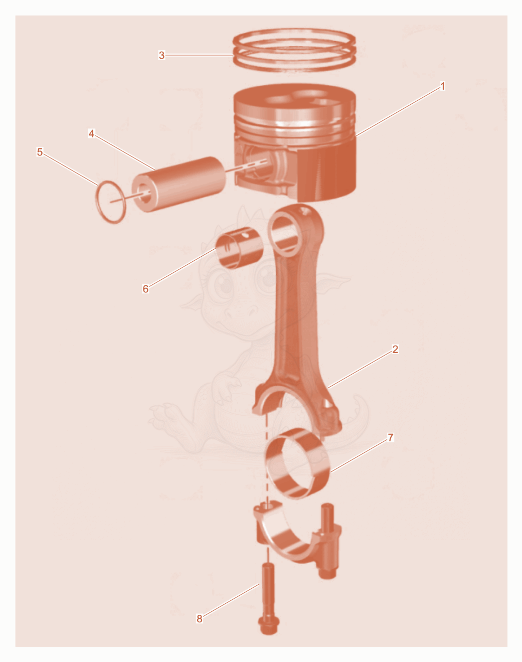 Exploded parts diagram of the Piston - Connecting rod of a Wacker Neuson DPU110LEM870, with numbered balloons