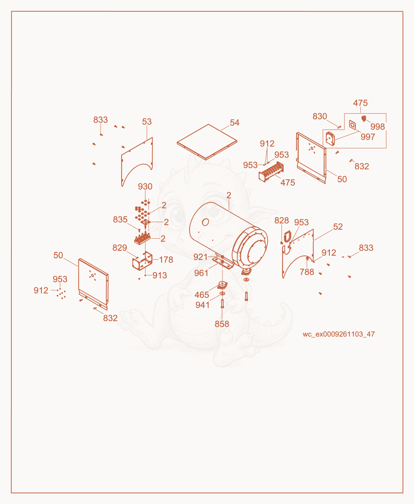 Exploded parts diagram of the Generator cpl. of a Wacker Neuson G125, with numbered balloons
