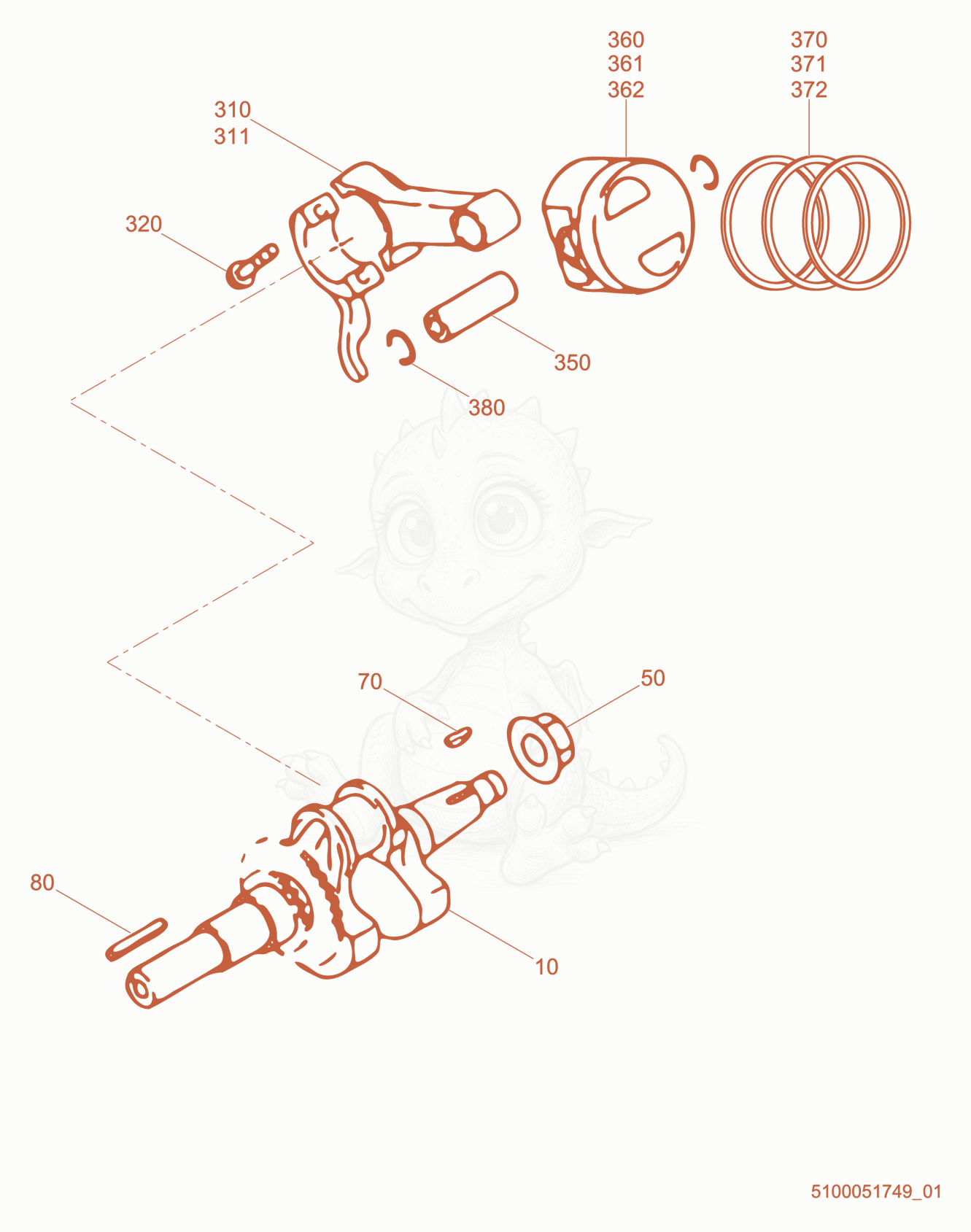 Exploded parts diagram of the Crankshaft/Piston of a Wacker Neuson CT36-6, with numbered balloons