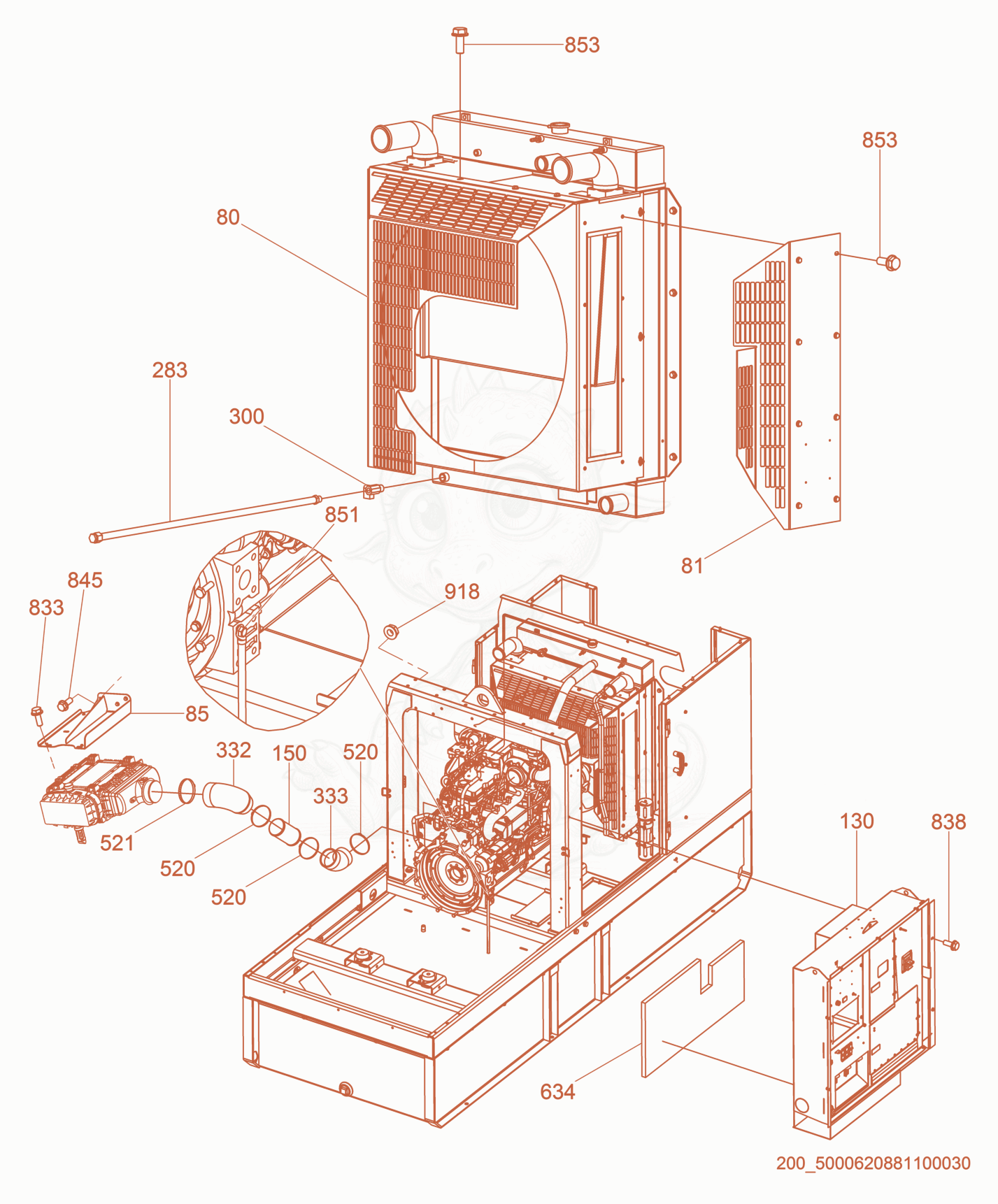 Exploded parts diagram of the Control Panel/Air Cleaner of a Wacker Neuson G150, with numbered balloons