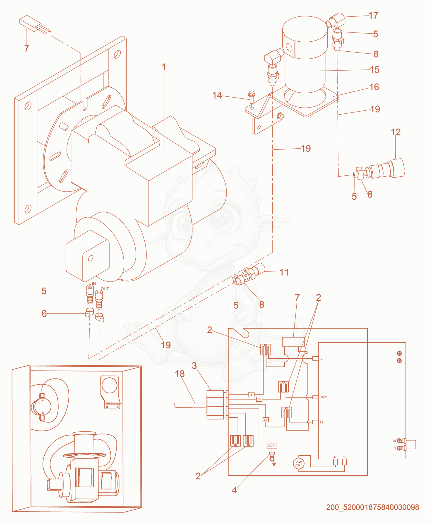 Exploded parts diagram of the Diesel Conversion Kit of a Wacker Neuson HI260, with numbered balloons