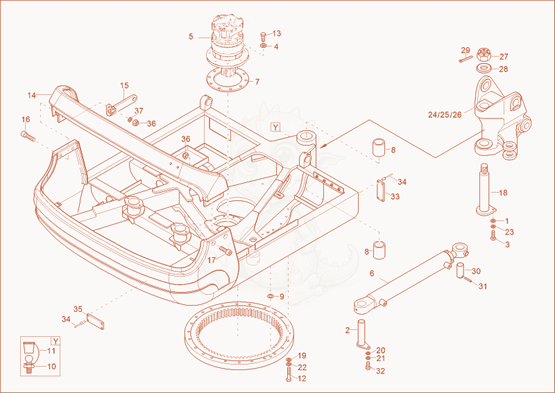 Exploded parts diagram of the chassis of a Wacker Neuson 3402RDFORCE, with numbered balloons