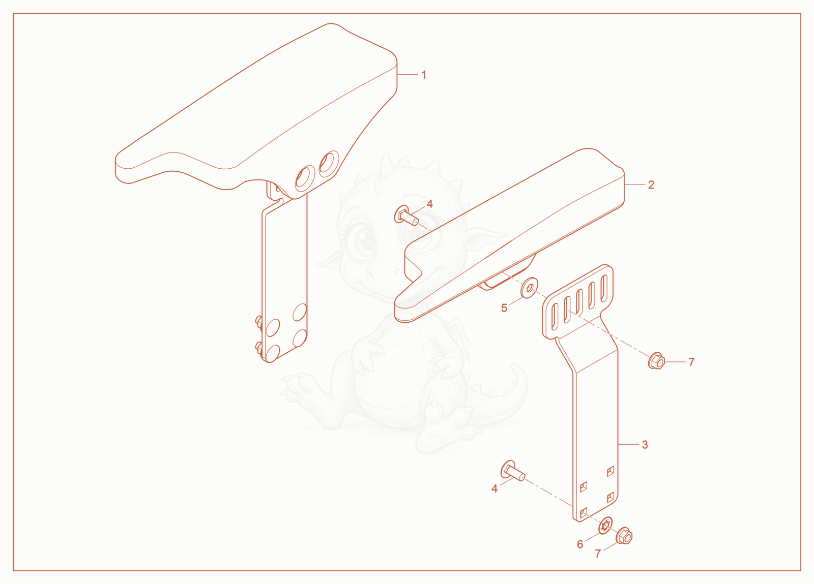 Despiece del Mechanical Armrest de una máquina Wacker Neuson ST31(S05-6), con globos numerados