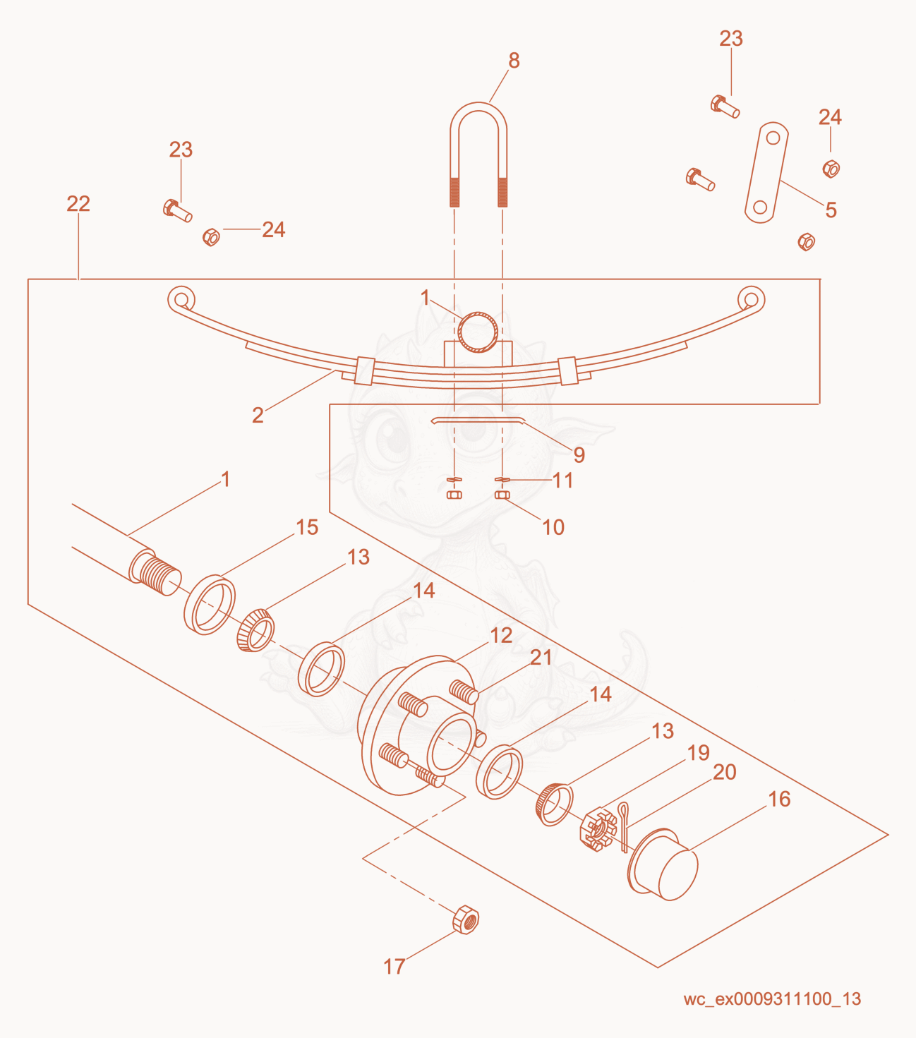 Exploded parts diagram of the Axle cpl. of a Wacker Neuson LTC4L, with numbered balloons