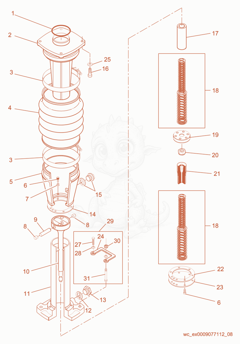 Exploded parts diagram of the Guide Cylinder cpl. of a Wacker Neuson BS600, with numbered balloons
